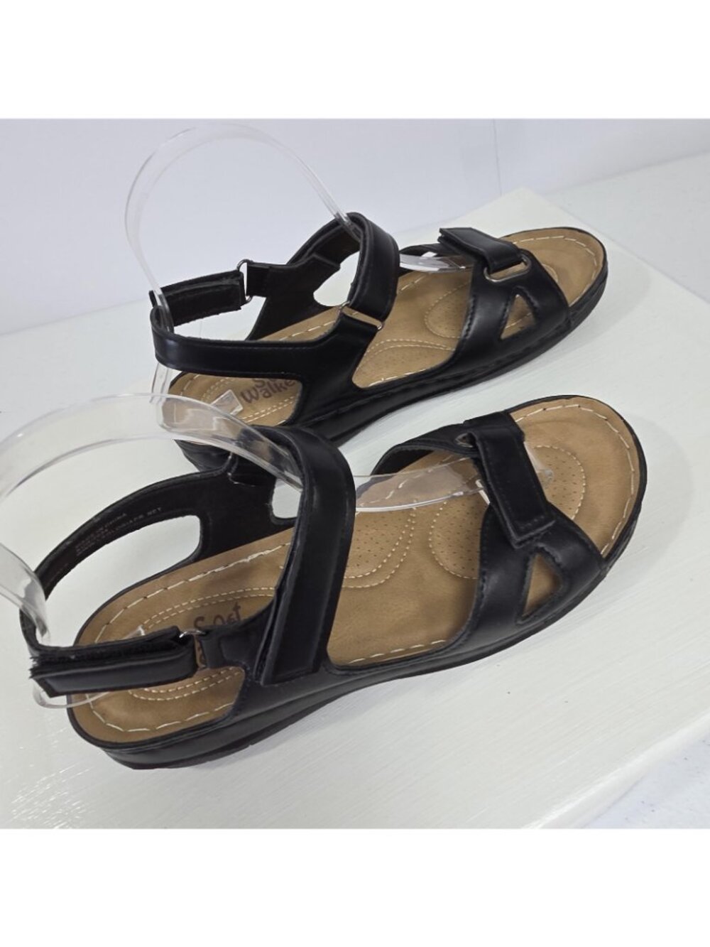 Soft Walker Sandals Womens Size 7.5 Black Slingback Wedge Comfort Shoes - Picture 7 of 12